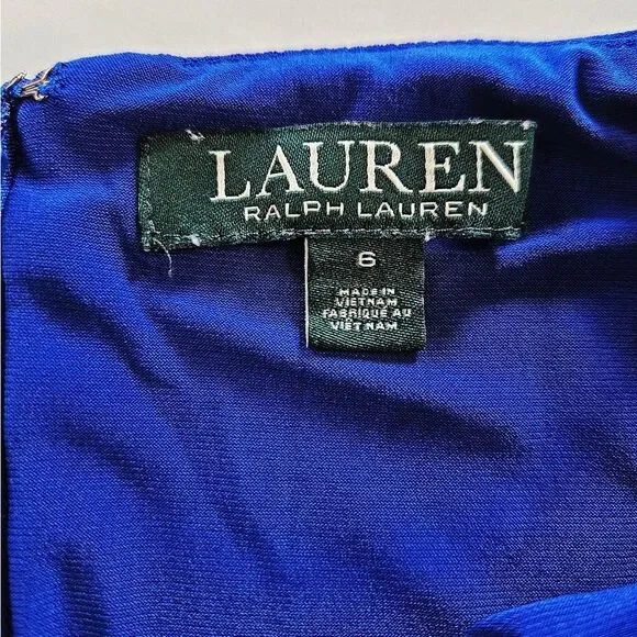 Lauren Ralph Lauren Square Neck Balloon Sleeve Ruched Dress in Sapphire Blue 6 - Picture 7 of 10
